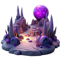 wonderful minimalist impressive classic A desolate alien landscape, with strange, rock formations and glowing purple vegetation, bathed in the eerie light of a binary sunset.... png