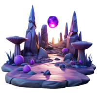 vibrant modern stunning rustic A desolate alien landscape, with strange, rock formations and glowing purple vegetation, bathed in the eerie light of a binary sunset. Surreal, atmospheric lighting.... png