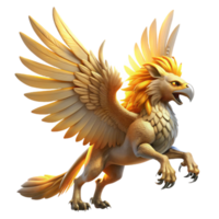vibrant vintage wonderful classic A majestic griffin taking flight, its feathers catching the golden rays of a setting sun, rendered in a highly detailed digital painting style original detailed png