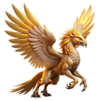 beautiful traditional serene rustic A majestic griffin taking flight, its feathers catching the golden rays of a setting sun, rendered in a highly detailed digital painting style high quality... png