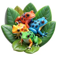 extraordinary classic stunning abstract A group of colorful poison dart frogs sitting on lush green leaves, in a vibrant, rainforest setting, with macro photography style professional authentic png