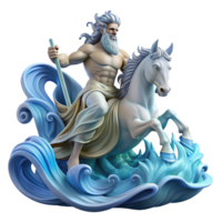 vibrant contemporary dramatic vintage Poseidon, God of the Sea, commanding a tempestuous ocean from his chariot pulled by hippocamps, waves crashing around him in a dynamic composition, art... png