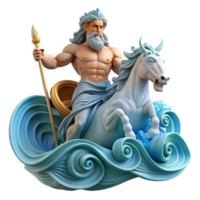 magnificent rustic magnificent minimalist Poseidon, God of the Sea, commanding a tempestuous ocean from his chariot pulled by hippocamps, waves crashing around him in a dynamic composition, art... png