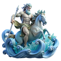 serene rustic vibrant vintage Poseidon, God of the Sea, commanding a tempestuous ocean from his chariot pulled by hippocamps, waves crashing around him in a dynamic composition, art nouveau style... png
