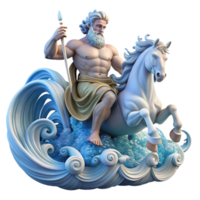 beautiful vintage beautiful rustic Poseidon, God of the Sea, commanding a tempestuous ocean from his chariot pulled by hippocamps, waves crashing around him in a dynamic composition, art nouveau... png