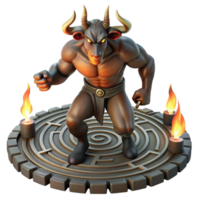 elegant modern wonderful classic A powerful Minotaur trapped in the labyrinth, illuminated by flickering torches, muscles tense, in a dark, chiaroscuro painting style authentic premium png