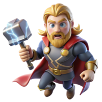 impressive modern wonderful traditional Thor wielding Mjolnir amidst a raging thunderstorm, lightning illuminating his face, in a bold, comic book style 4K 4K png