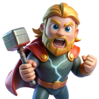 impressive classic elegant classic Thor wielding Mjolnir amidst a raging thunderstorm, lightning illuminating his face, in a bold, comic book style genuine 4K png