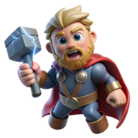magnificent abstract stunning artistic Thor wielding Mjolnir amidst a raging thunderstorm, lightning illuminating his face, in a bold, comic book style professional premium png
