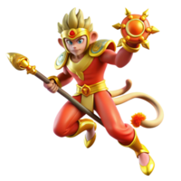 impressive rustic magnificent creative Sun Wukong, the Monkey King, battling a celestial army, wielding his magic staff, vibrant colors and dynamic action, in a manga style high quality 4K png