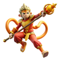 impressive creative stunning artistic Sun Wukong, the Monkey King, battling a celestial army, wielding his magic staff, vibrant colors and dynamic action, in a manga style detailed premium png