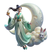 wonderful rustic stunning traditional An elegant Chang'e floating to the moon, accompanied by a jade rabbit, ethereal and dreamlike, in a Chinese ink painting style detailed premium png