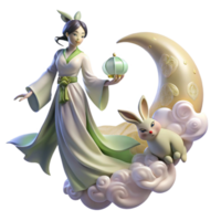 extraordinary classic beautiful abstract An elegant Chang'e floating to the moon, accompanied by a jade rabbit, ethereal and dreamlike, in a Chinese ink painting style original professional png