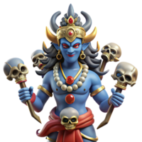 dramatic abstract vibrant abstract A fierce Kali, adorned with skulls and wielding weapons, standing on a defeated demon, vibrant colors and intricate details, in a traditional Indian painting... png