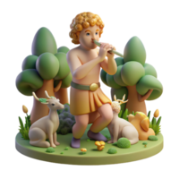 serene artistic impressive creative Pan playing his pipes in a sun-drenched forest glade, surrounded by nymphs and satyrs, in a whimsical, Rococo style 4K premium png
