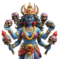 beautiful modern beautiful abstract A fierce Kali, adorned with skulls and wielding weapons, standing on a defeated demon, vibrant colors and intricate details, in a traditional Indian painting... png