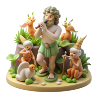 serene creative wonderful classic Pan playing his pipes in a sun-drenched forest glade, surrounded by nymphs and satyrs, in a whimsical, Rococo style authentic premium png
