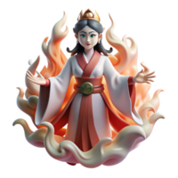 impressive rustic vibrant classic Izanami, the Japanese goddess of creation and death, emerging from the underworld, surrounded by ghostly flames, in a Ukiyo-e woodblock print style high quality 4K png