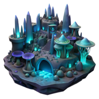 beautiful rustic elegant creative A sprawling, subterranean city, built into the caverns of an alien planet, illuminated by bioluminescent fungi. Dark, moody lighting professional detailed png