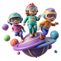 magnificent rustic vibrant creative A group of children, wearing futuristic clothing, play amongst the floating islands of a gas giant. Whimsical, colorful style detailed 4K png