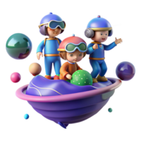serene rustic extraordinary traditional A group of children, wearing futuristic clothing, play amongst the floating islands of a gas giant. Whimsical, colorful style original detailed png