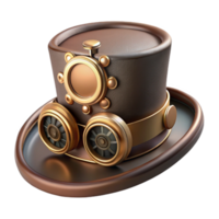 vibrant abstract impressive minimalist A steampunk top hat with goggles, intricate gears and cogs, brass and leather, soft ambient lighting, realistic rendering high quality premium png