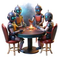 stunning artistic serene modern A group of robots playing poker in a smoky, dimly lit saloon on a distant planet, dramatic spotlighting, gritty realism style genuine high quality png