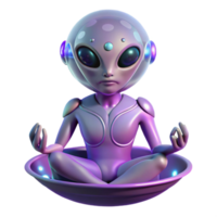 magnificent modern extraordinary contemporary A humanoid alien with iridescent scales and multiple eyes, meditating in a zero-gravity chamber, soft, purple lighting, digital painting style... png