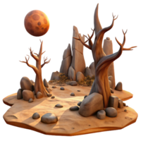 serene vintage extraordinary artistic A desolate, alien landscape with strange rock formations and a single, withered tree, harsh, midday sun lighting, photorealistic style exclusive original png
