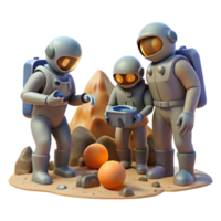 vibrant abstract serene creative A group of explorers in environmental suits discovering a strange artifact on an alien planet, muted, overcast lighting, cinematic style detailed detailed png