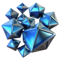 extraordinary traditional elegant abstract A field of floating, geometric shapes, each with a unique metallic texture, lit by a cool, blue light, futuristic style high resolution detailed png