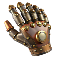 magnificent minimalist stunning vintage A close-up of a steampunk prosthetic hand, intricate clockwork mechanisms, metallic sheen, spotlighted, hyperrealistic style, exclusive authentic png