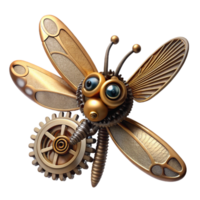beautiful artistic dramatic traditional A tiny steampunk dragonfly crafted from gears and springs, resting on a cog, soft, diffused lighting, macro photography style, 4K professional png