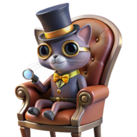 vibrant modern impressive abstract A steampunk cat wearing a tiny top hat and monocle, sitting in a velvet-lined chair, warm, inviting lighting, whimsical style, professional high resolution png