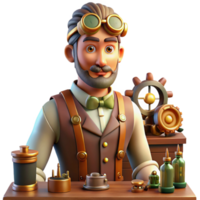 magnificent creative elegant contemporary A portrait of a steampunk inventor in his workshop, surrounded by tools and gadgets, warm, ambient lighting, realistic style, exclusive exclusive png