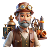beautiful modern beautiful classic A portrait of a steampunk inventor in his workshop, surrounded by tools and gadgets, warm, ambient lighting, realistic style, authentic high resolution png