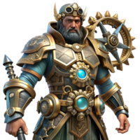 Maravilhoso minimalista vibrante moderno uma steampunk Guerreiro dentro cheio armaduras, intrincado engrenagens e armamento, dramático holofotes, fantasia arte estilo, detalhado autêntico png