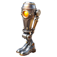 impressive modern wonderful abstract A gleaming, chrome steampunk prosthetic leg, adorned with ornate carvings and glowing vacuum tubes, lit by a dramatic, chiaroscuro light high quality genuine png