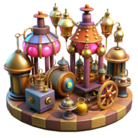 impressive creative impressive abstract A bustling steampunk marketplace, filled with intricate gadgets and automatons, vibrant colors, lit by hanging gas lamps casting long shadows high quality... png