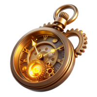 dramatic vintage magnificent vintage A complex, multi-layered steampunk pocket watch, intricate gears and springs visible, glowing Roman numerals, illuminated by a single, focused beam of light... png