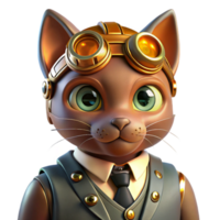 dramático tradicional vibrante minimalista uma retrato do uma steampunk gato, vestindo uma monóculo e uma miniatura mochila a jato, intrincado relógio detalhes, iluminado de uma esquentar, laranja luz 4k genuíno png