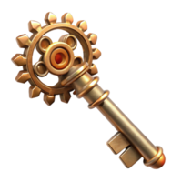 magnificent traditional impressive contemporary A single, ornate steampunk key, intricate gears and filigree details, made of tarnished brass and copper, illuminated by a soft, diffuse light... png