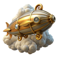 magnificent creative impressive modern A steampunk zeppelin, adorned with intricate clockwork and brass details, floating amidst swirling clouds, illuminated by a dramatic, golden light detailed... png