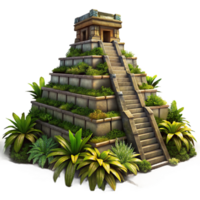 beautiful minimalist serene contemporary A colossal, ancient ziggurat overgrown with jungle vegetation, dramatic sunset lighting, mysterious, hyperrealistic, high resolution high resolution png