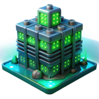 wonderful rustic dramatic minimalist A giant bioluminescent server farm deep beneath the ocean, emitting a pulsating green light, biopunk style high quality original png