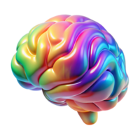 magnificent artistic serene contemporary A holographic projection of a human brain rotating slowly, illuminated by a pulsating rainbow of colors, psychedelic style high quality authentic png