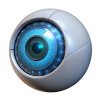 magnificent creative stunning artistic A close-up of a robotic eye, iris glowing with binary code, lit by a harsh white light, cyberpunk style original authentic png