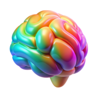 impressive artistic extraordinary contemporary A holographic projection of a human brain rotating slowly, illuminated by a pulsating rainbow of colors, psychedelic style professional exclusive png