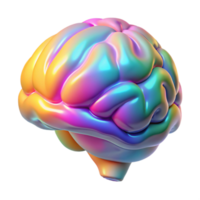 stunning minimalist impressive traditional A holographic projection of a human brain rotating slowly, illuminated by a pulsating rainbow of colors, psychedelic style high resolution original png
