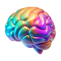 wonderful modern vibrant rustic A holographic projection of a human brain rotating slowly, illuminated by a pulsating rainbow of colors, psychedelic style detailed high quality png